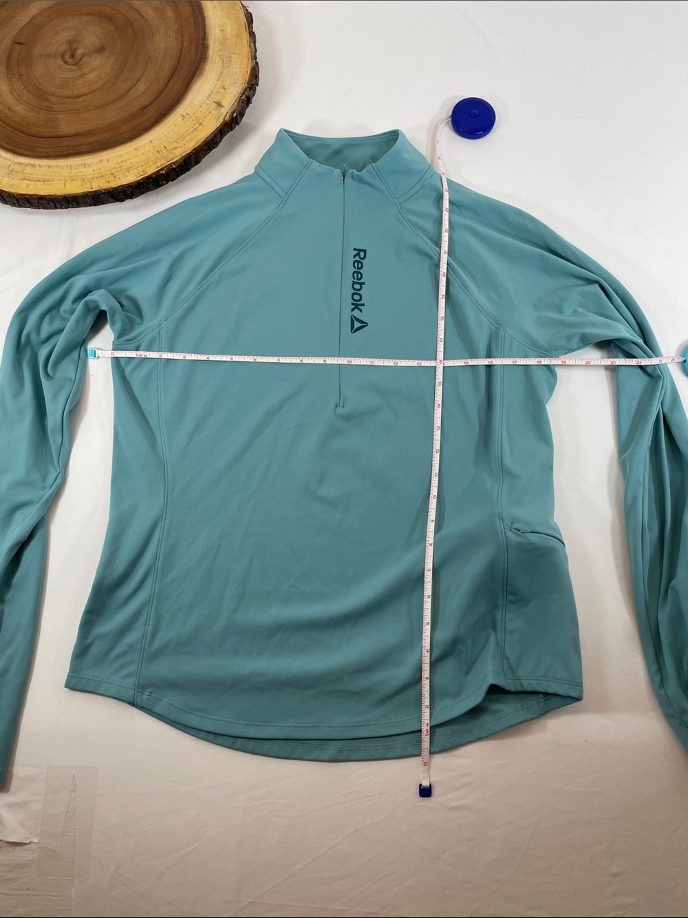 Reebok Quarter Zip Pullover Thumbhole Sleeve Teal Blue Large Women's - Picture 10 of 10